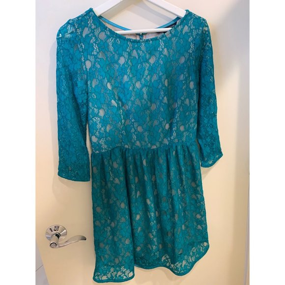 French Connection Lizzie Lace Dress in Teal - Picture 1 of 4